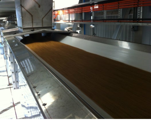 The conveyor is 1,000mm wide, composed of stainless steel and is conveying food grade malt at 180tph.